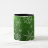 Mug Festif Green Foil Snowflakes Nom du monogramme (Centre)