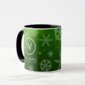 Mug Festif Green Foil Snowflakes Nom du monogramme (Devant gauche)