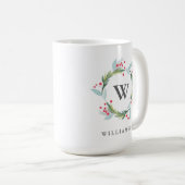 Mug Festif Holly Aquarelle Foliage Wreath & Monogramme (Devant droit)