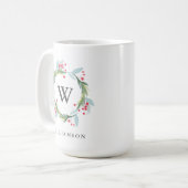 Mug Festif Holly Aquarelle Foliage Wreath & Monogramme (Devant gauche)