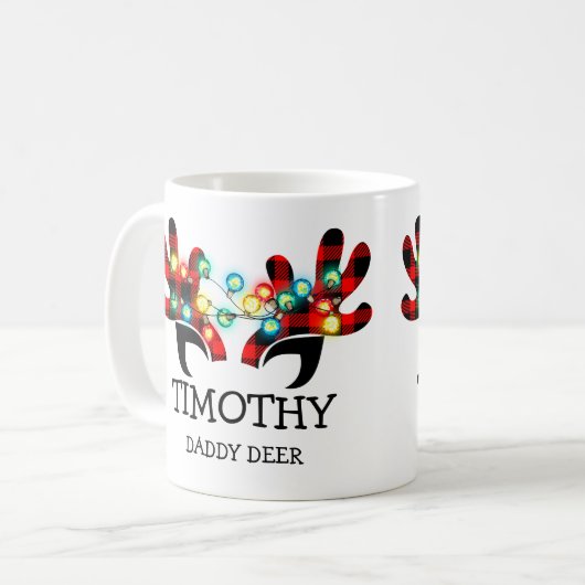 Mug Festif Lumières Rustique Plaid Deer Antlers Nom Ca (Devant gauche)