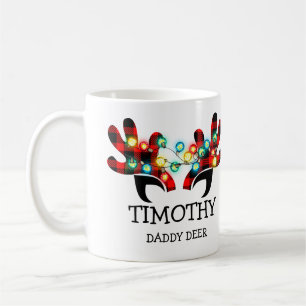 Mug Festif Lumières Rustique Plaid Deer Antlers Nom Ca