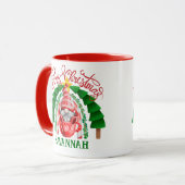 Mug Festif mignon Gnome Joyeux Arbre de Noël Arc-en-ci (Devant gauche)