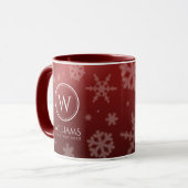 Mug Festif Red Foil Snowflakes Nom du monogramme (Devant gauche)