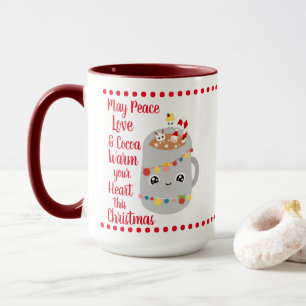 Mug Festif Rouge Kawaii Peace Love Cocoa Joyeux Noël