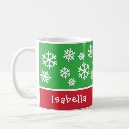 Mug Festif Snowflakes Custom Christmas Monogramme Nom (Gauche)