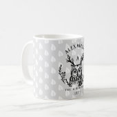 Mug Festif Vacances Chouette en Bois Etching Famille M (Devant gauche)