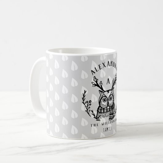 Mug Festif Vacances Chouette en Bois Etching Famille M (Devant gauche)