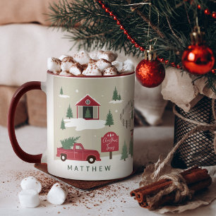 Mug Festif Vintage Christmas Tree Farm personnalisée