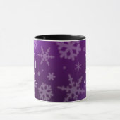 Mug Festif Violet Foil Snowflakes Nom du monogramme (Centre)