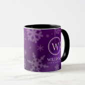 Mug Festif Violet Foil Snowflakes Nom du monogramme (Devant droit)
