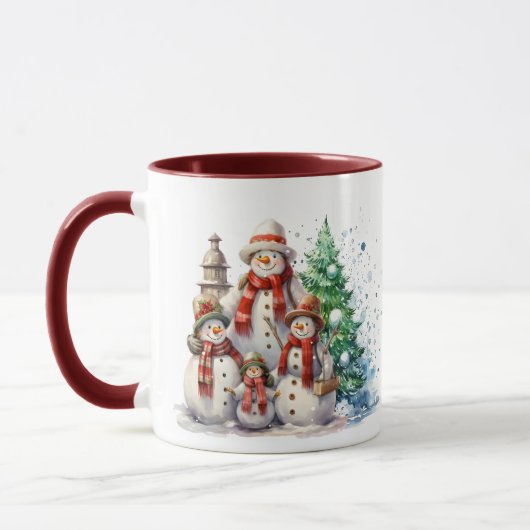 Mug Festin Noël bonhomme de neige famille ajouter mono (Gauche)