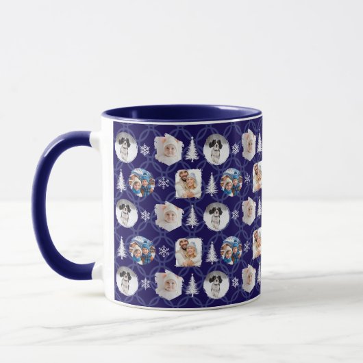 Mug Festive 4 Photo Collage Navy Blue Christmas (Gauche)