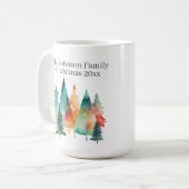 Mug Festive Aquarelle Forêt Arbres Noël Famille (Devant gauche)