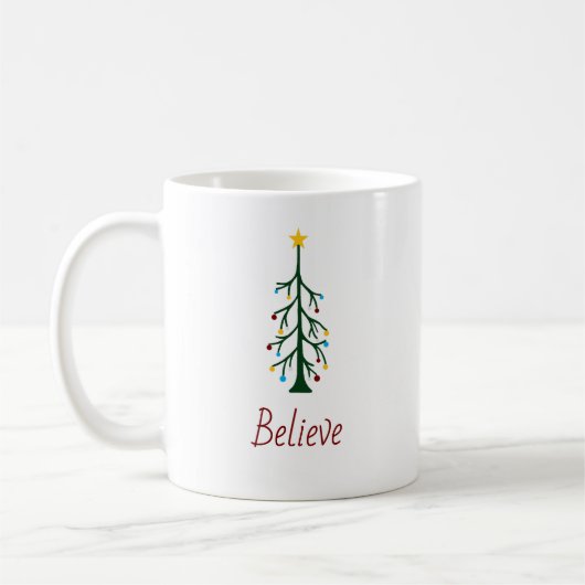 Mug Festive de Noël moderne Croire arbre À feuillage p (Gauche)