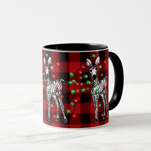 Mug Festive Festive Zebra rouge noir lumières plaid (Devant droit)