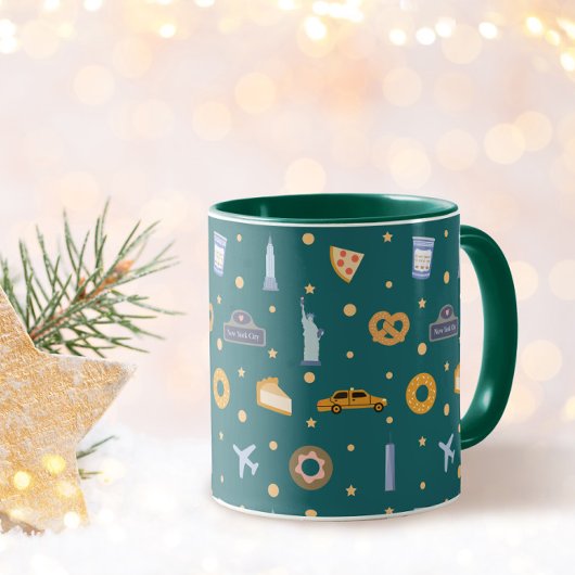 Mug Festive New York City Pattern Christmas Green