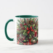 Mug Festive Noël Bow rouge avec verdure (Gauche)