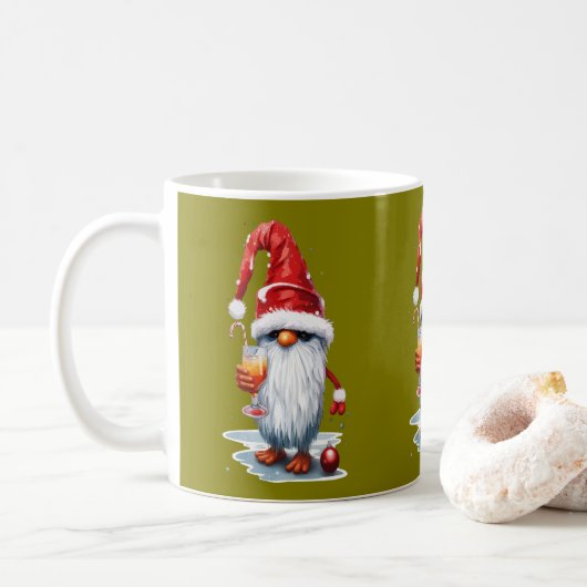 Mug Festive Noël Gnome Gonk tenant un verre (Avec donut)