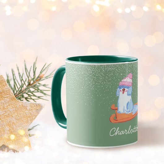 Mug Festive Old English Sheepdog Name Pistachio Green