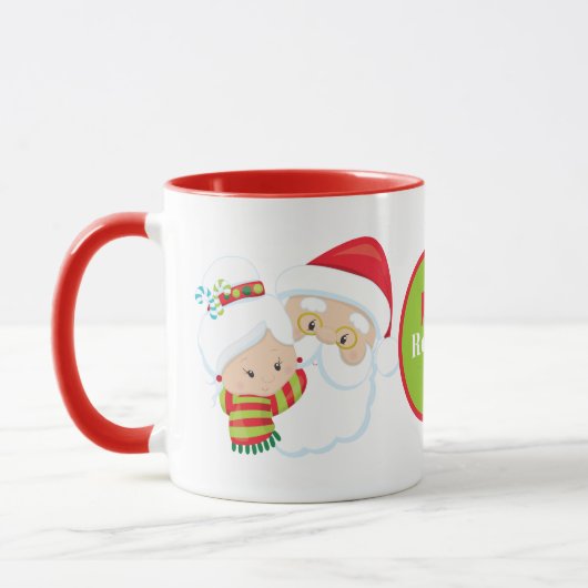 Mug Festive Père Noël et Mme Claus ajoutent le nom (Gauche)