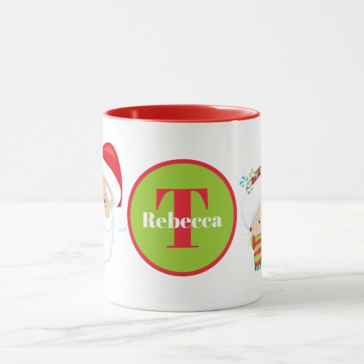 Mug Festive Père Noël et Mme Claus ajoutent le nom (Centre)