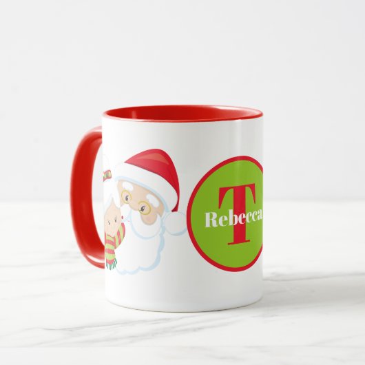 Mug Festive Père Noël et Mme Claus ajoutent le nom (Devant gauche)