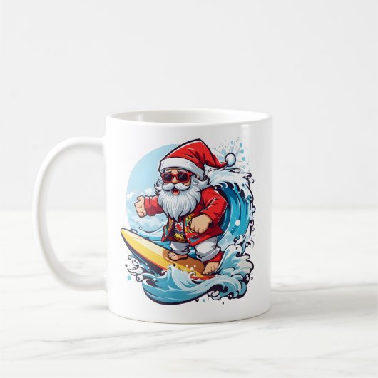 Mug Festive Santa Claus surfant Vagues de Noël (Gauche)
