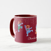 Mug Festive Winter Cute Ice Skating Dogs Red Name (Devant gauche)