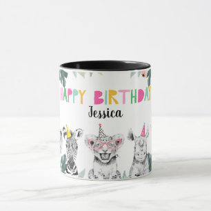 Mug Fête Animaux Safari Anniversaire Fille Rose Zoo Ju