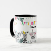 Mug Fête Animaux Safari Anniversaire Fille Rose Zoo Ju (Devant gauche)