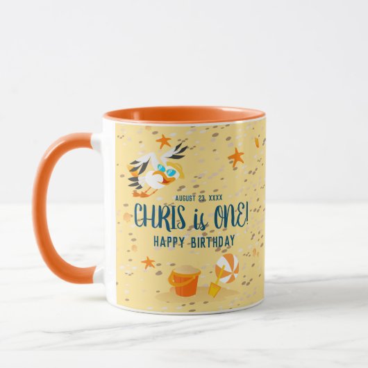 Mug Fête d'anniversaire de bébé garçon sur la plage av (Gauche)