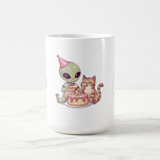 Mug Fête d'anniversaire de chat extraterrestre dessin (Centre)