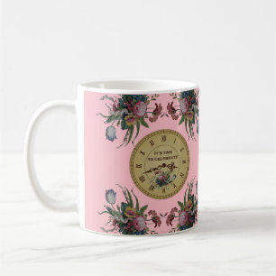 Mug Fête d'anniversaire Horloge vintage avec fleurs