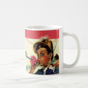 Mug Fête d'anniversaire vintage, fille avec crécelle
