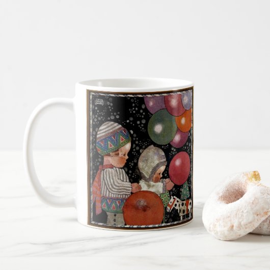 Mug Fête d'anniversaire vintage pour enfants, ballons  (Avec donut)