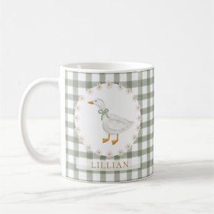 Mug Fête de bébé Cottagecore Gingham Vert Oie Ridicule