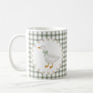 Mug Fête de bébé Cottagecore Gingham Vert Oie Ridicule