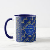 Mug Fête de Hanukkah Party Menorah dorée motif bleu (Gauche)
