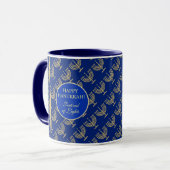 Mug Fête de Hanukkah Party Menorah dorée motif bleu (Devant gauche)