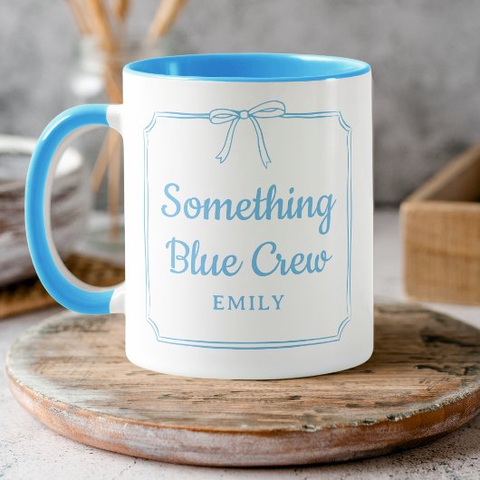 Mug Fête de la mariée d'une demoiselle d'équipage bleu