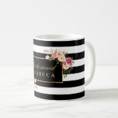 Mug Fête de l'mariée de Bridesmaid Floral Black Stripe (Devant droit)
