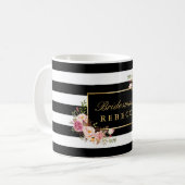 Mug Fête de l'mariée de Bridesmaid Floral Black Stripe (Devant gauche)