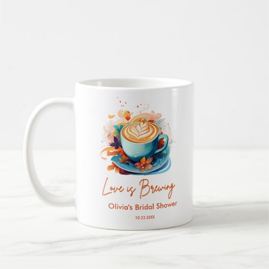 Mug Fête de mariage Blue Floral Love is Brewing Coffee (Gauche)