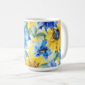Mug Fête de mariage Fleurs Jaunes Bleues (Devant droit)