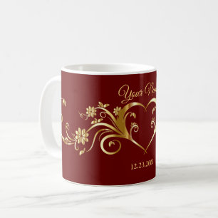 Mug Fête de mariage géométrique élégante rouge doré