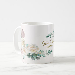 Mug Fête de mariage rose poudrée aquarelle dorée