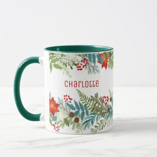 Mug Fête de Noël Floral Personnalisé (Gauche)