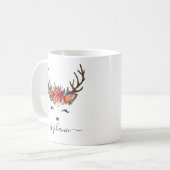 Mug Fête de Noël Reindeer Floral Personnalisé (Devant gauche)