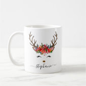Mug Fête de Noël Reindeer Floral Personnalisé (Gauche)